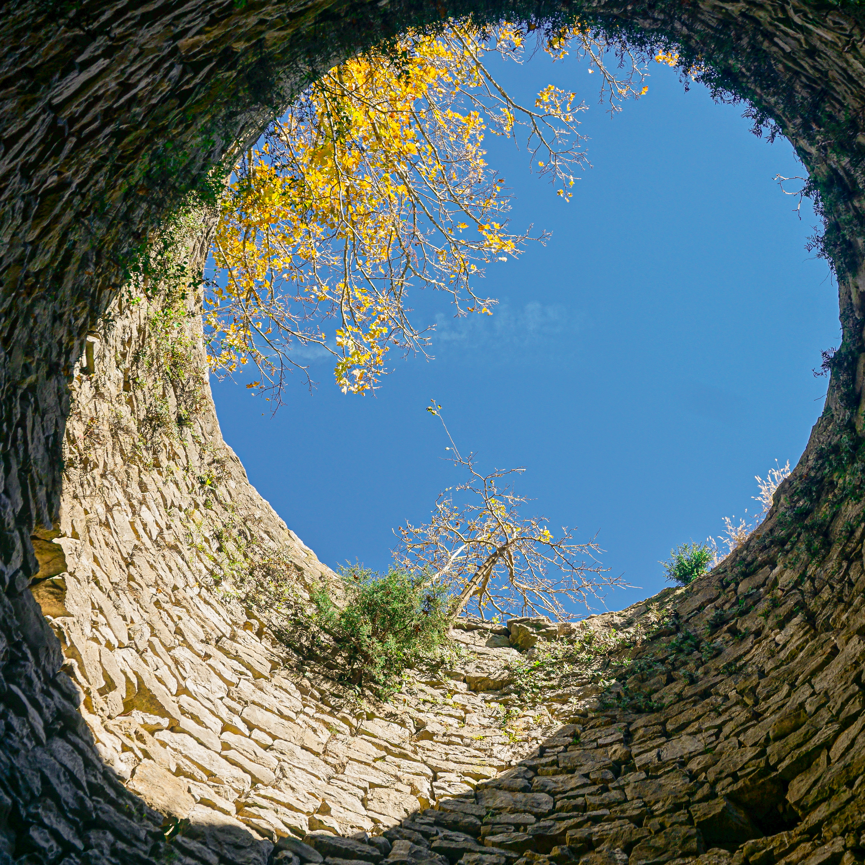 Looking Up Through a Stone Tower